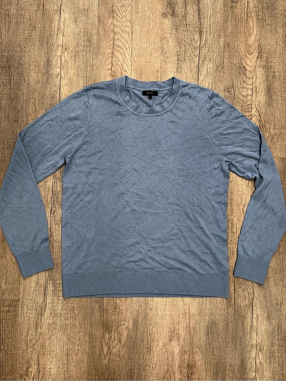 Quince Lightweight Cotton Cashmere Crew Sweater Mountain Spring Blue Large